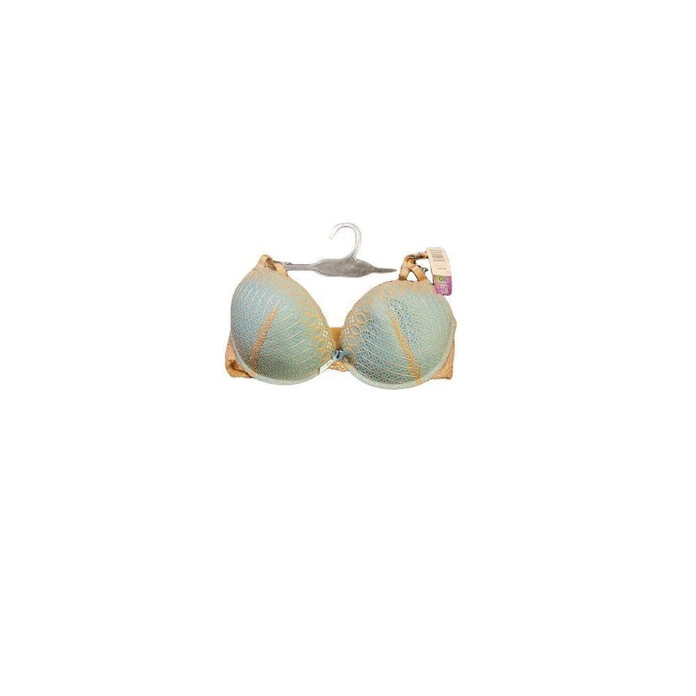 Hers by Herman Womens Blue Tan Lace Normal Strap Wireless Demi Bra Size 38D